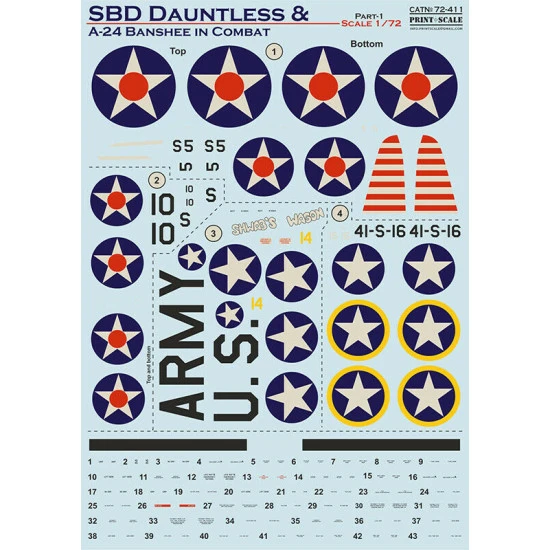 Print Scale 72-411 - 1/72 - SBD Dauntless & A-24 Banshee in combat Part 1 Decal