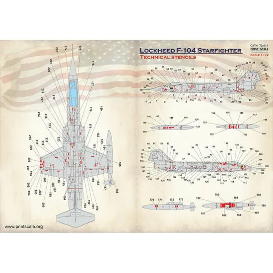 Print Scale 72-414 - 1/72 - Lockheed F-104 Starfigter Technical Stencils, Decal
