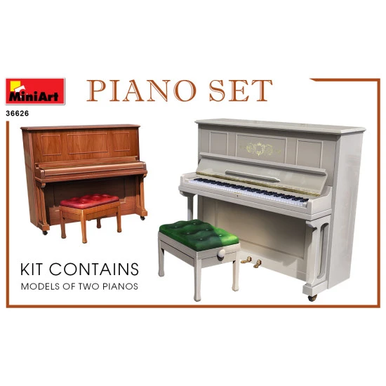 Miniart 35626- 1/35 Piano Set scale model box contains models of two pianos