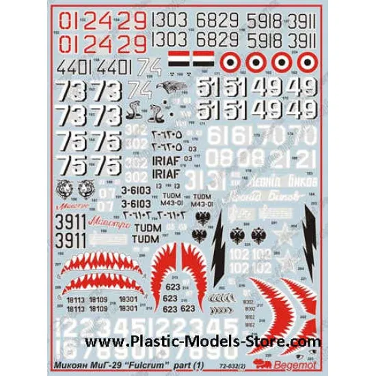 Mikoyan MiG-29 part 1 decals set 1/72 BEGEMOT 72032