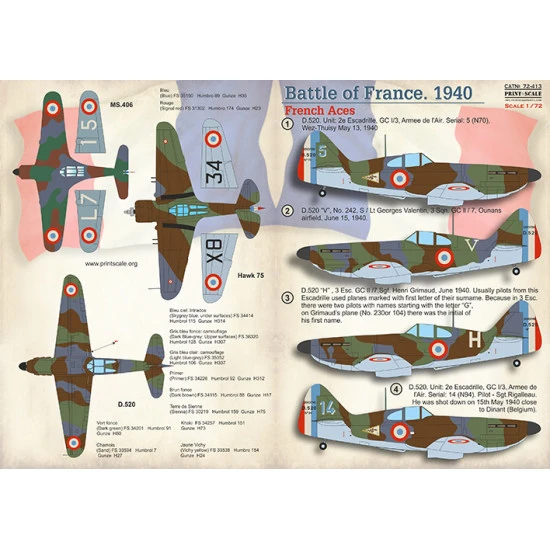 Print Scale PSR 72-413 - 1/72 - Battle of France. 1940 NEW scale decal for model