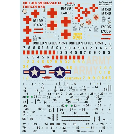 Print Scale PSR 48-185 - 1/48 - UH-1 Air Ambulance in Vietnam War Part 1 scale wet decal for plastic model