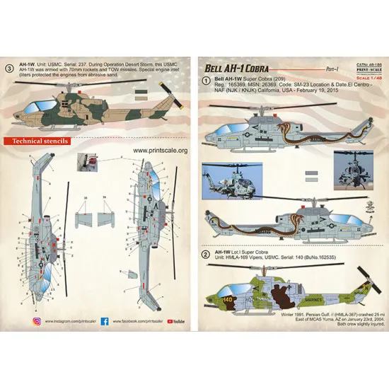 Print Scale PSR 48-186 - 1/48 - Bell AH-1 Cobra Part 1 scale decal plastic model