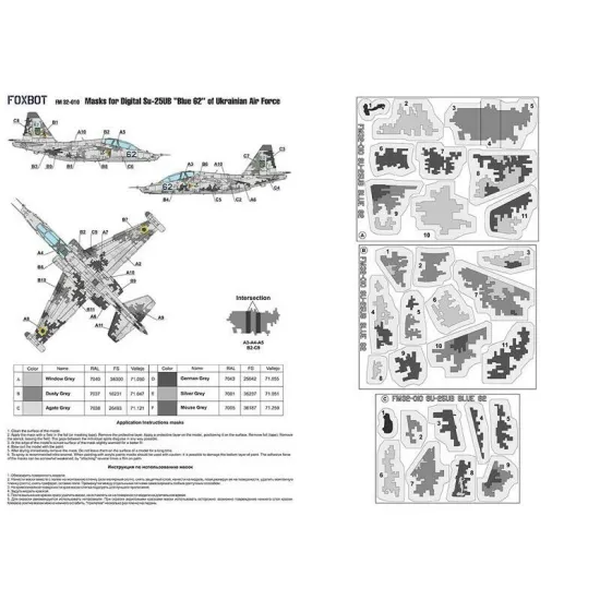 Digital Camouflage Masks For Su-25ub Blue 62, Ukrainian Air Forces 1/32 Scale Foxbot Fm 32-010