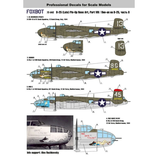 Decal for B-25G/J Mitchell Pin-Up Nose Art and stencils Part 8 1/72 Scale Foxbot 72-042 - Model Kit