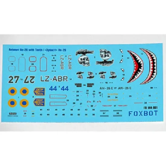 Foxbot 144-001 Decals for model Antonov AN-26 With Teeth 1/144 scale kit