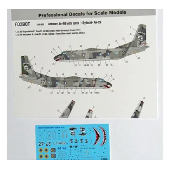 Foxbot 144-001 Decals for model Antonov AN-26 With Teeth 1/144 scale kit