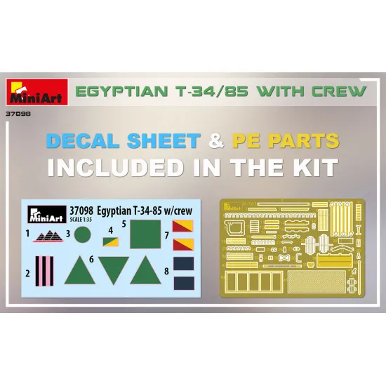 Miniart 37098 - 1/35 - Egyptian t-34/85 with crew. scale plastic model kit