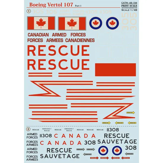 Print Scale 48-194 - 1/48 - Boeing-Vertol 107 Part 1 scale decal plastic model