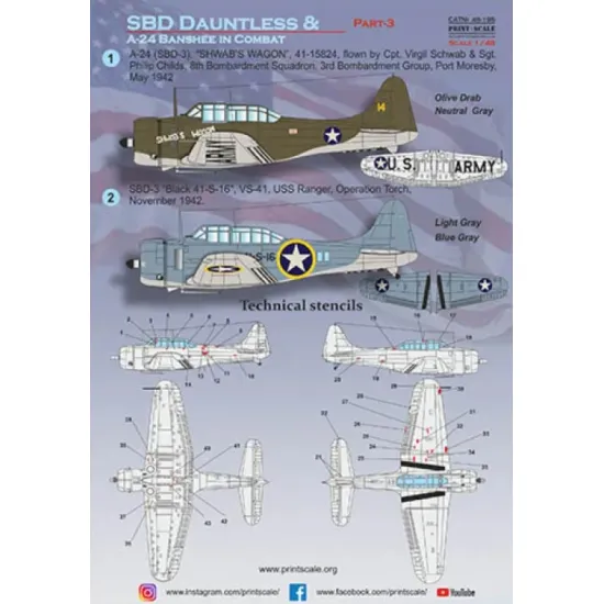 Us Stock Print Scale 48-195 - 1/48 - Sbd Dauntless And A-24 Banshee In Combat. Part 3 Kit