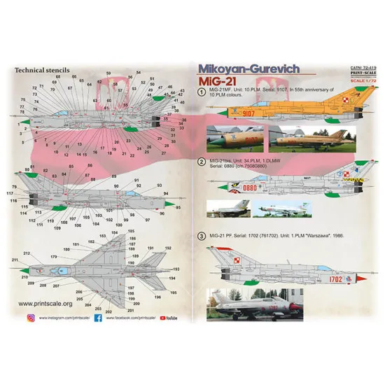 Print Scale 72-419 - 1/72 - MiG-21 Polish Air Force scale decal plastic model