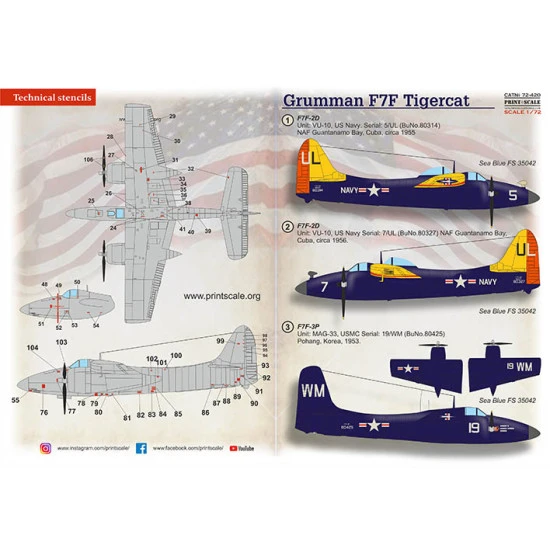 Print Scale 72-420 - 1/72 - Grumman F7F Tigercat scale decal plastic model kit
