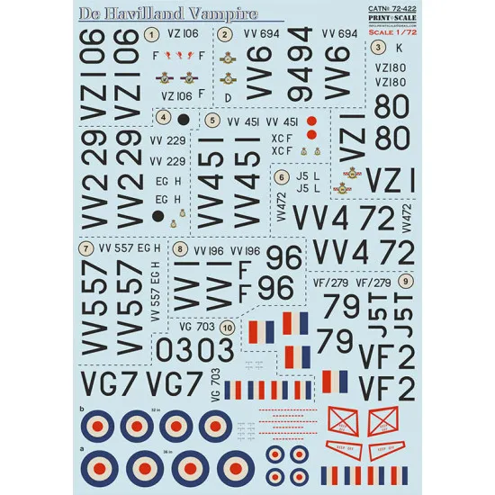 Print Scale 72-422 - 1/72 - De Havilland FB Vampire scale decal plastic model