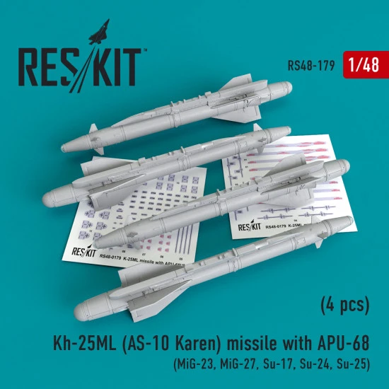 Reskit RS48-0179 - 1/48 Kh-25ML (AS-10 Karen) missile with APU-68 (4 pcs) scale