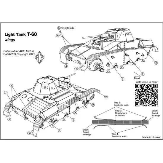 ACE PE7269 - 1/72 Photo Etched T-60 fenders for scale model plastic kit
