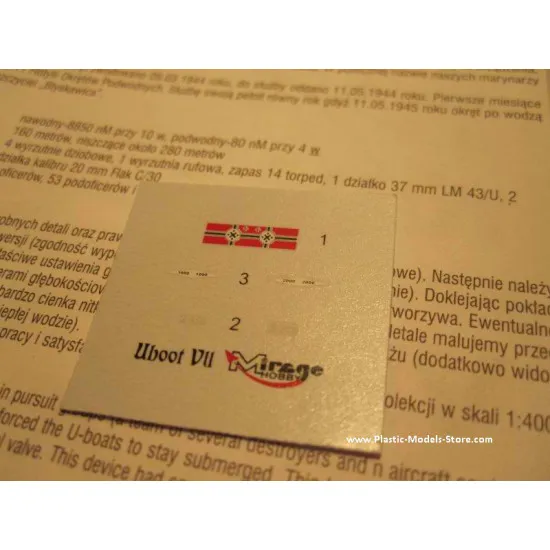 U-826 type VII Turm II German Submarine WWII 1/400 Mirage 40413