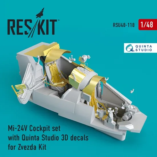 Reskit RSU48-0118 - 1/48 Mi-24 (V) Cockpit set with Quinta Studio 3D decals kit