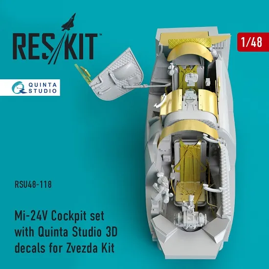 Reskit RSU48-0118 - 1/48 Mi-24 (V) Cockpit set with Quinta Studio 3D decals kit