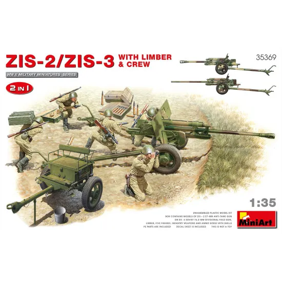 Miniart 35369 - 1/35 ZIS-2/ZIS-3 With LIMBER & CREW. 2 IN 1 scale model kit