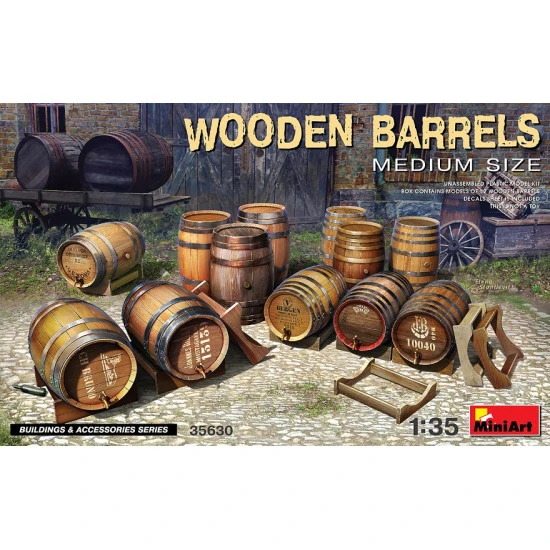 Miniart 35630 - 1/35 Wooden barrels. Medium size, scale plastic model kit