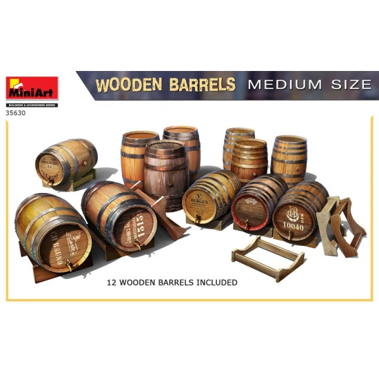 Miniart 35630 - 1/35 Wooden barrels. Medium size, scale plastic model kit