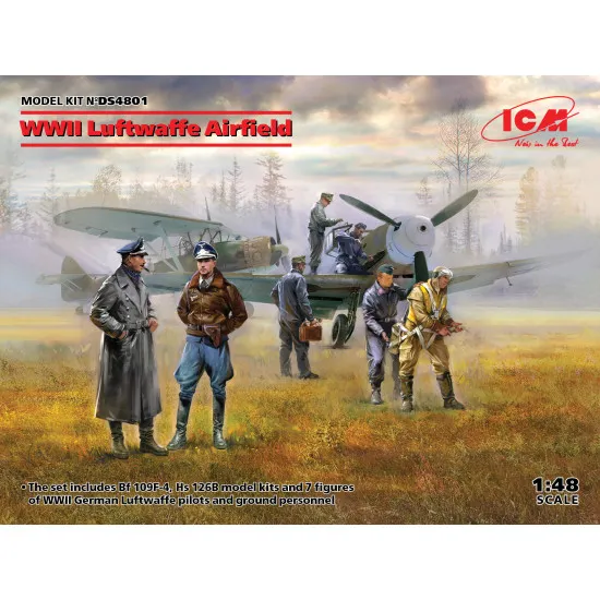 ICM DS4801 - 1/48 - Luftwaffe airfield WWII, Bf 109F-4, Hs 126B scale model kit