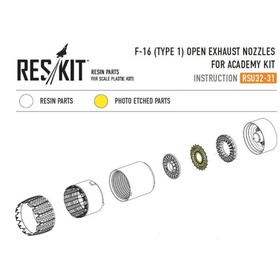 Reskit RSU32-0031 - 1/32 F-16 (F110-GE) open exhaust nozzles for ACADEMY Kit