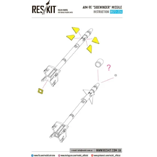 Reskit RS72-0234 - 1/72 AIM-9E Sidewinder missile 4 PCS scale model kit