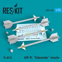 Reskit RS72-0236 - 1/72 AIM-9L Sidewinder missile 4 PCS scale model kit