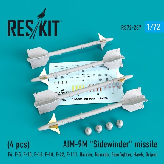 Reskit RS72-0237 - 1/72 AIM-9M Sidewinder missile (4 PCS) scale model kit