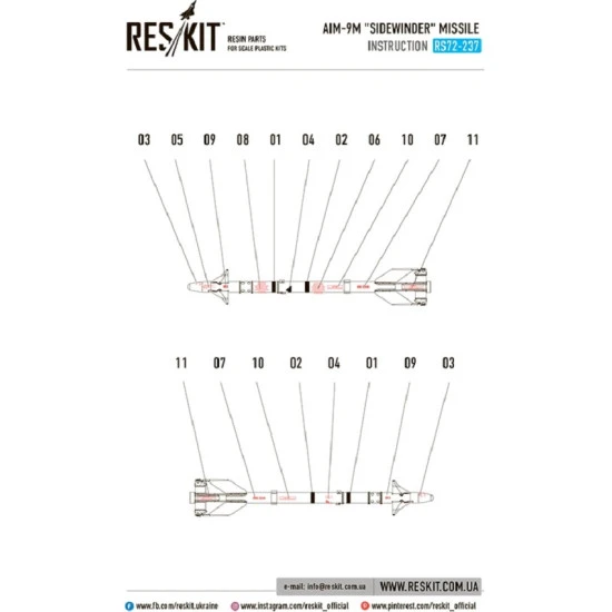 Reskit RS72-0237 - 1/72 AIM-9M Sidewinder missile (4 PCS) scale model kit