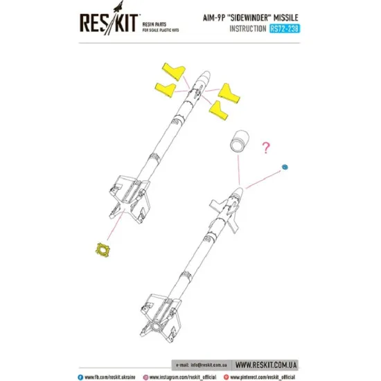 Reskit RS72-0238 - 1/72 AIM-9P Sidewinder missile (4 PCS) scale model kit