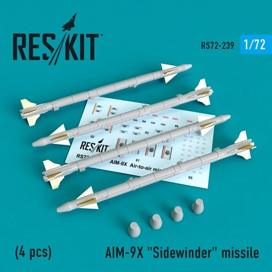 Reskit RS72-0239 - 1/72 AIM-9X Sidewinder missile (4 PCS) model scale kit