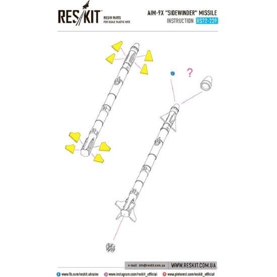 Reskit RS72-0239 - 1/72 AIM-9X Sidewinder missile (4 PCS) model scale kit