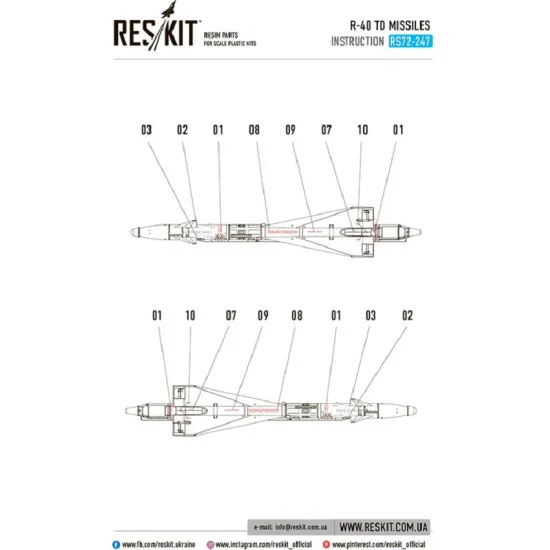 Reskit RS72-0247 - 1/72 R-40 TD missile (2 PCS) (MiG-25PD,Mig-25PDS, MiG-31) kit