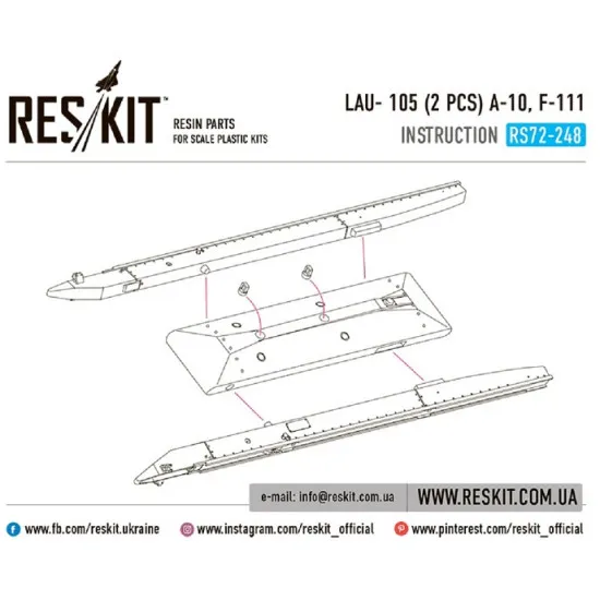 Reskit RS72-0248 - 1/72 LAU-105 with dual rail adapter (2 PCS) A-10 scale model