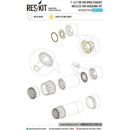 Reskit RSU72-0087 - 1/72 F-16 F100-PW open exhaust nozzles for Hasegawa Kit