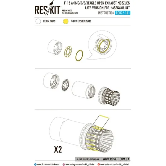 Reskit RSU72-0101 - 1/72 F-15 (A/B/C/D/E/J) Eagle open exhaust nozzles HASEGAWA