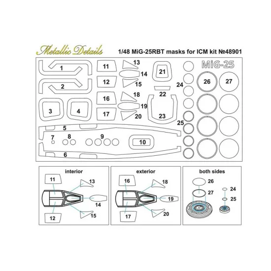 Metallic Details MDM4802 - 1/48 MiG-25RBT. Masks for scale model aircraft kit