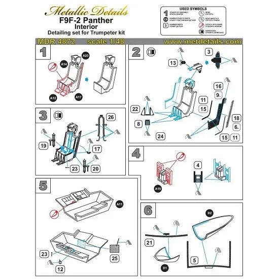 Metallic Details MDR4872 - 1/48 F9F-2 Panther. Interior for scale model aircraft