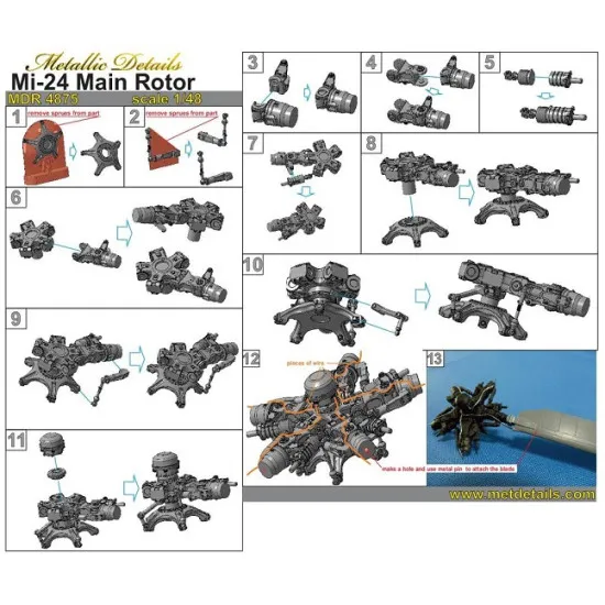 Metallic Details MDR4875 - 1/48 Mi-24. Main rotor for scale model aircraft kit