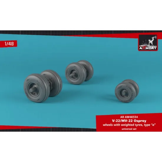 Armory AW48334 1/48 V-22 MV-22 Osprey Wheels with Weighted Tires Type A Model