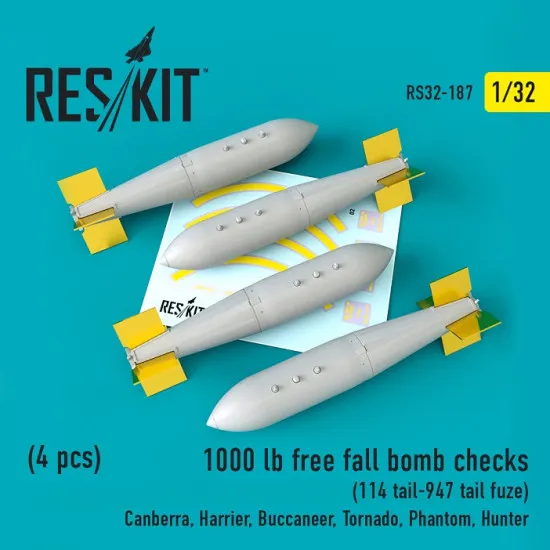 Reskit RS32-0187 - 1/32 1000 lb free fall bomb checks (4PCS) scale model kit