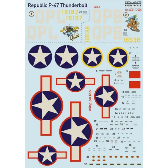 Print Scale 48-178 - 1/48 - Republic Thunderbolt P-47 (C-2, C-5), Wet Decals