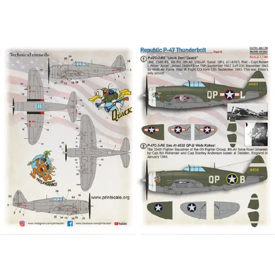 Print Scale 48-178 - 1/48 - Republic Thunderbolt P-47 (C-2, C-5), Wet Decals