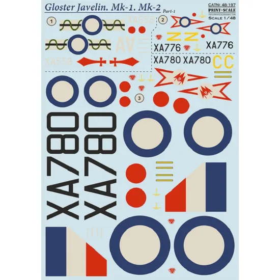 Print Scale 48-197 - 1/48 Gloster Javelin Part 1 The complete set 2 leaf, Decals