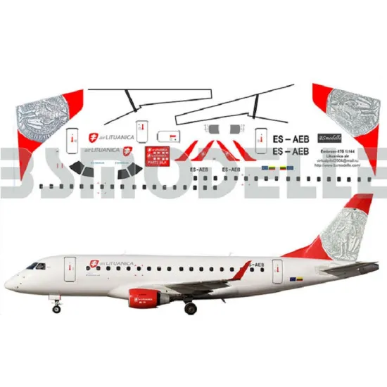 BSmodelle 144011 - 1/144 Embraer 170 Lituanica decal for aircraft model scale