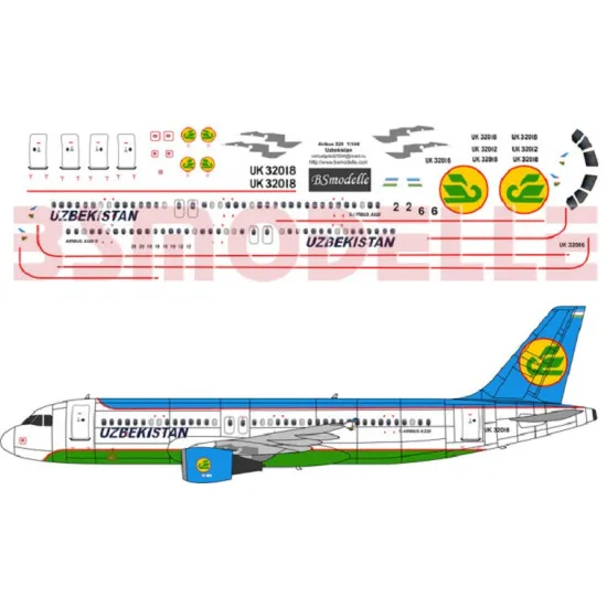 BSmodelle 144015 - 1/144 Airbus A320 Uzbekistan Airlines decal for aircraft kit