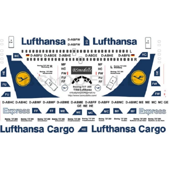 BSmodelle 144046 - 1/144 Boeing 737-200 Lufthansa decal for aircraft model kit BSmodelle 144046 - 1/144 Boeing 737-200 Lufthansa decal for aircraft model kit