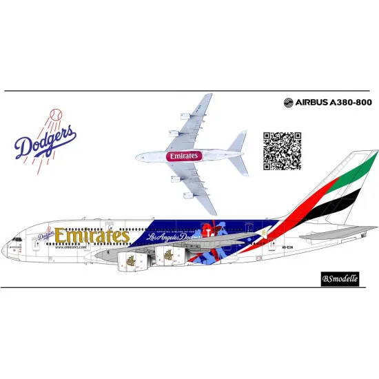 BSmodelle 144293_4 - 1/144 Airbus A-380 Emirates Los Angeles Dodgers Decal scale